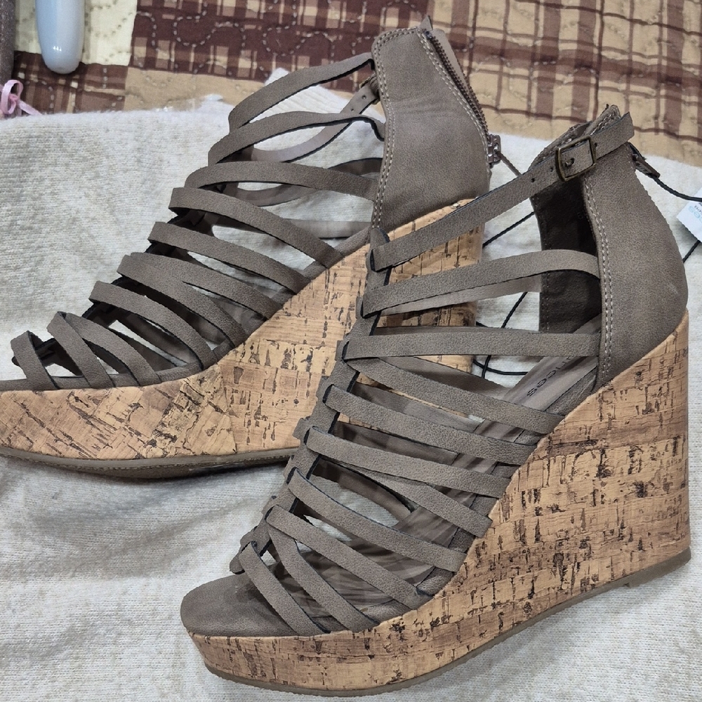Maurices Tan Wedge Sandals with Cork Platform